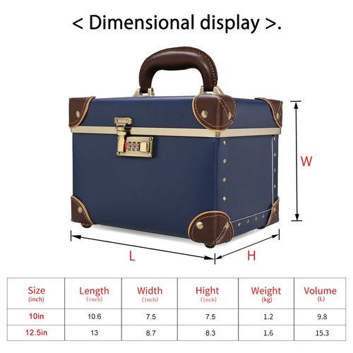 urecity Portable Retro Leather Makeup Train Case Cosmetic Organizer Case Leather Storage Box with Combination Lock (12.5", Retro Blue)
