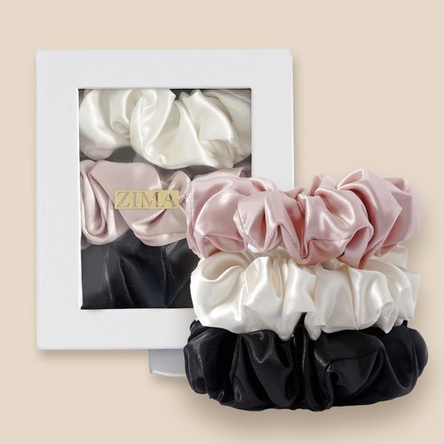 ZIMASILK 22 Momme 100% Pure Mulberry Silk Large Scrunchies for Women, Hair-Friendly & Luxurious Elastic Scrunchies Set (3 Scrunchies)