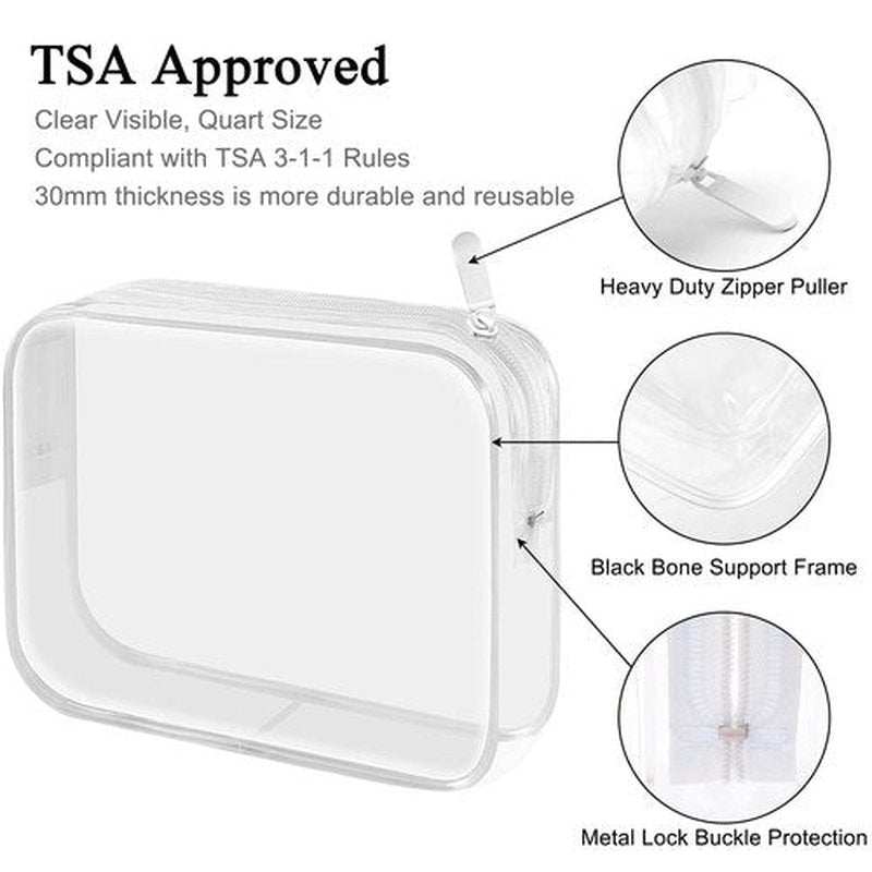 Lermende 2pcs Clear Toiletry Bag TSA Approved Travel Carry On Airport Airline Compliant Bag Quart Sized 3-1-1 Kit Luggage Pouch (No-S-Clear)