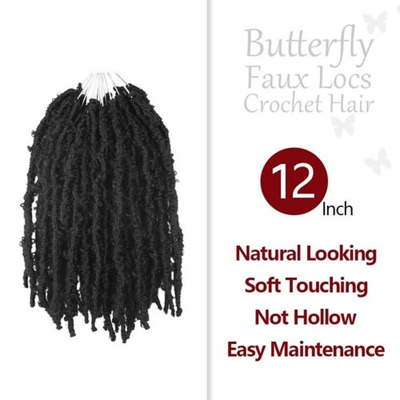 NISEYO NU Short Pre-looped Butterfly Locs Crochet Hair 12 Inch 8 Packs Light Weight & Soft Distressed Locs,1#(Jet Black)