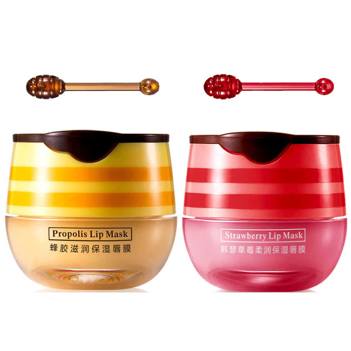 2 Pcs Bee Lip Balm Honey Pot, Honey & Strawberry Lip Mask Propolis