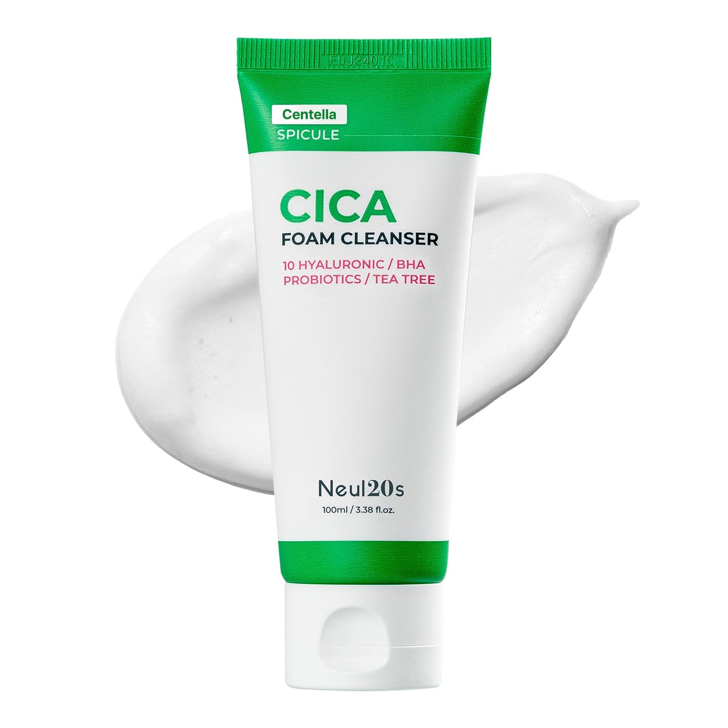NEUL20S Spicule CICA Foam Cleanser, 3.38 fl oz/100ml | Hydrating Korean Face Wash with Centella Asiatica, Hyaluronic Acid & Tea Tree, Gentle Daily Cleanser for Sensitive & Acne-Prone Skin