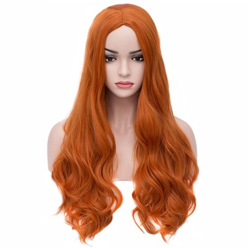BERON Orange Wig Long Curly Wig Orange Wig for Women Ginger Wig Heat Resistant Synthetic Hair Dark Orange Wig