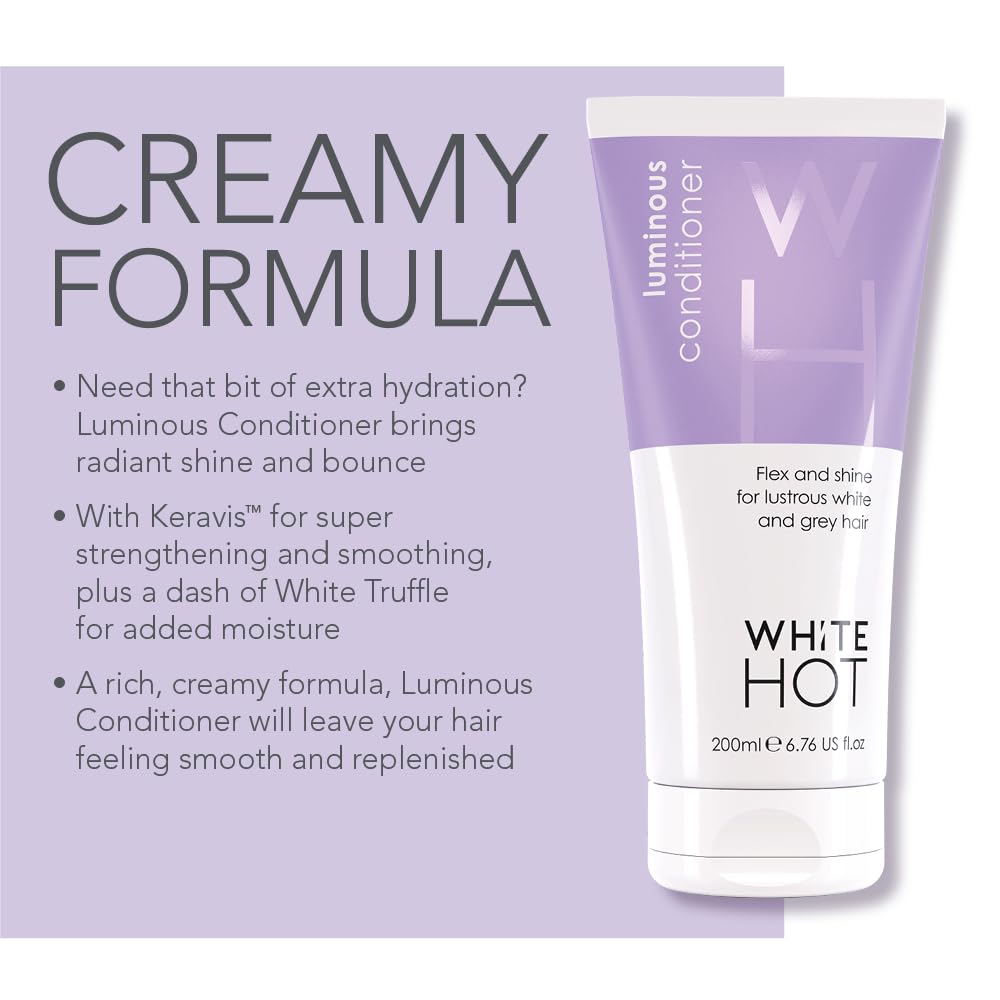 White Hot Brighten Duo: Brilliant Shampoo & Luminous Conditioner 200ml, lights up white & grey hair, banishes brassy tones, purple shampoo