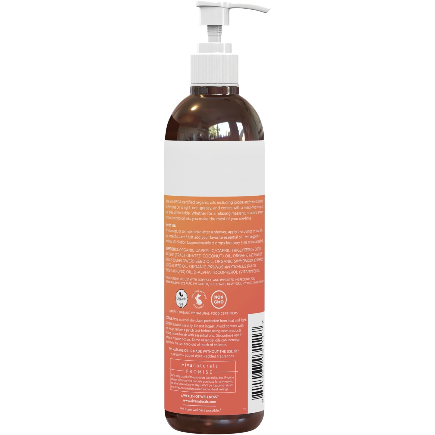 Viva Naturals Organic Massage Oil, Unscented, 8 fl oz (237 mL) – Non-Greasy, Certified Organic Massage Therapy Oils