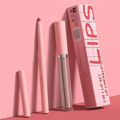 JUAAZIN 2pcs Pale Carmine Matte Lip Liner and Lipstick Makeup Set, Vegan Lipstick Lip Liner and Gloss Set Lip Stain Long Lasting Waterproof Smudge-Proof Properties Non-stick Cup(Pale Carmine 08#)