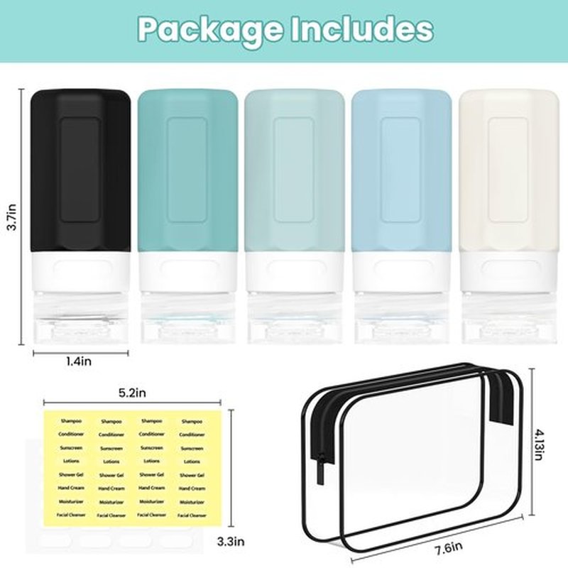 Ruinovate Travel Bottles for Toiletries, 2oz Size TSA Travel Containers for Toiletries Leak Proof Refillable Squeezable Silicone Bottle Travel Essentials for Shampoo Conditioner Lotion
