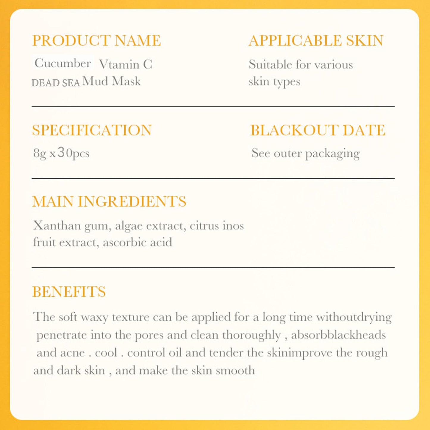 Etuanxi 30Pcs Recovery Mud Mask Clay Mask for Face Vitamin C & Cucumber & Dead Sea Mud Masks for Face Face Mask Moisturizing Deep Cleansing Mud Mask Skin Care Set