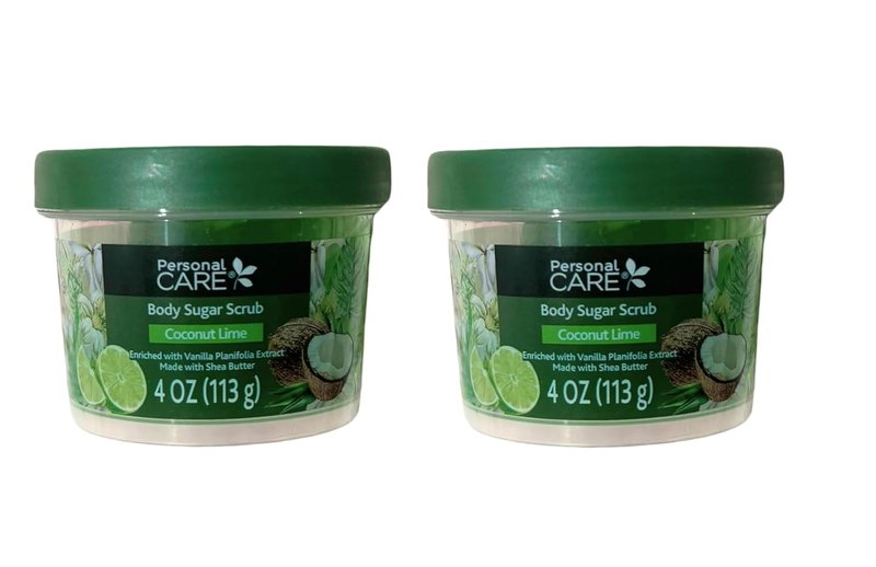 Coconut Lime Body Sugar Scrub - Exfoliating Shea Butter Formula | 4 oz Jars, 2 Pack