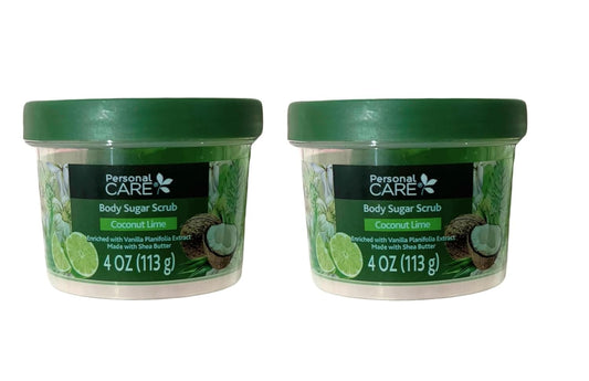 Coconut Lime Body Sugar Scrub - Exfoliating Shea Butter Formula | 4 oz Jars, 2 Pack
