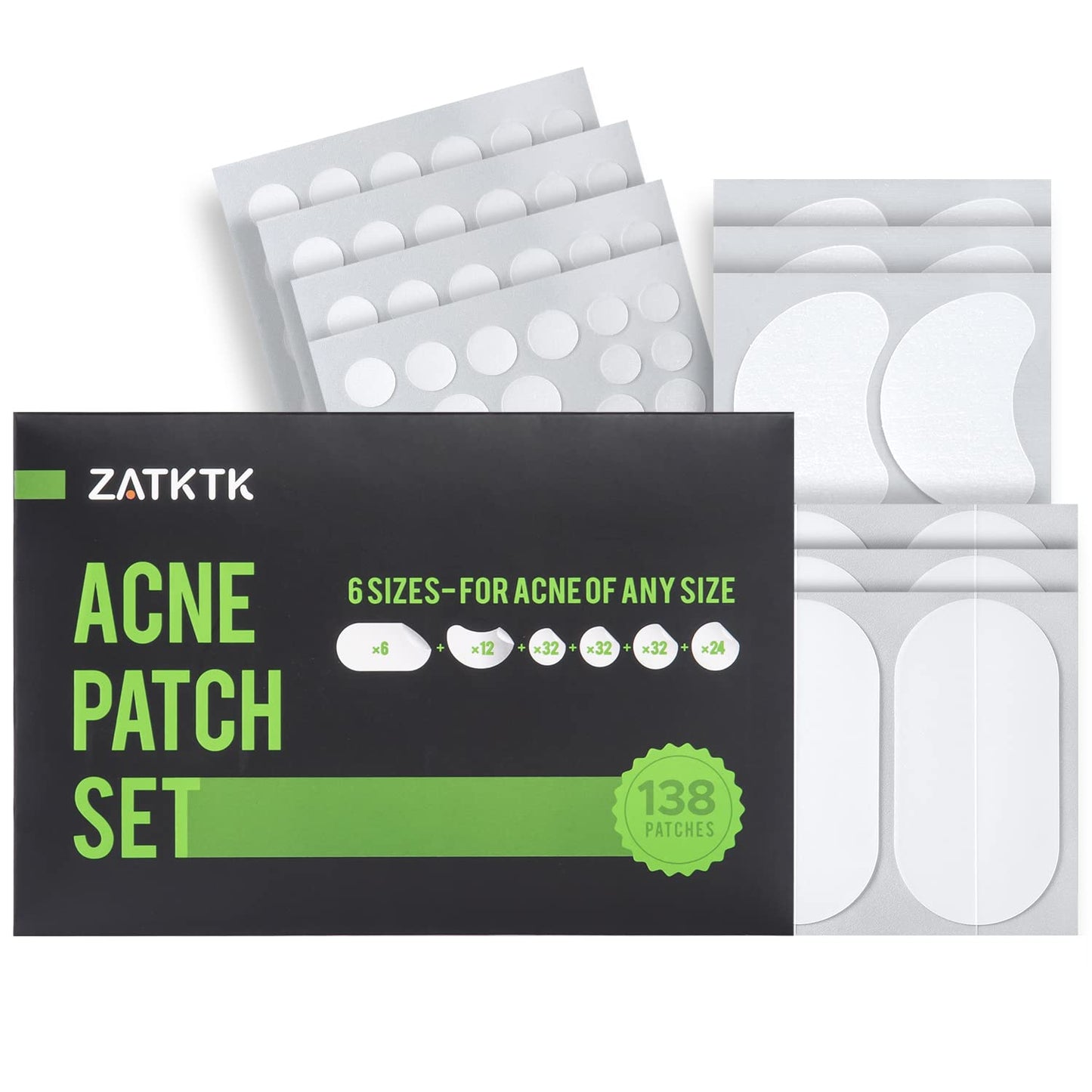 ZATKTK Pimple Patches (6 Sizes 138 Patches), Acne Patches for Large Zit Breakouts, Hydrocolloid Bandages for Face, Chin, Nose, Forehead, Body, Back, Neck & Chest, Oval Hydrocolloid Acne Patches