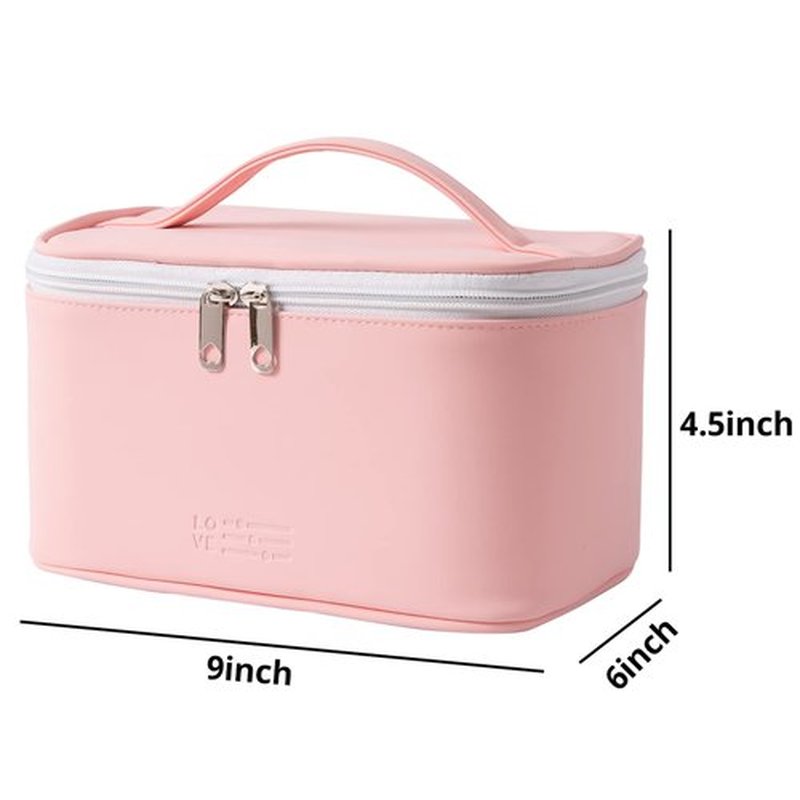 Makeup Bag Portable Travel Cosmetic Bag for Women, Beauty Zipper Makeup Organizer PU Leather Washable Waterproof (Pink)