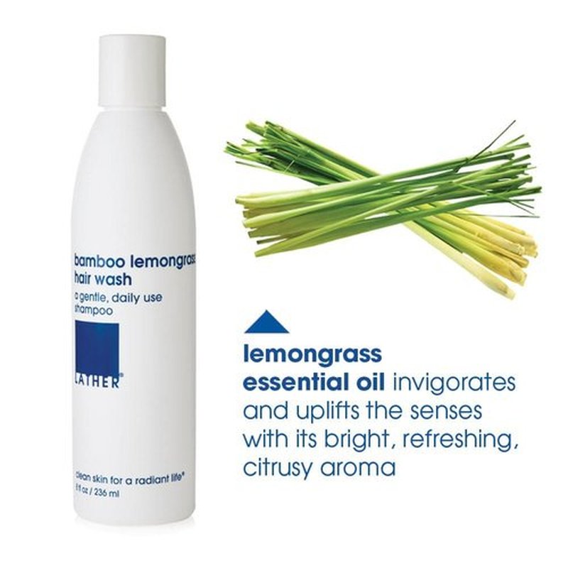 LATHER Bamboo Lemongrass Shampoo - Lightweight & Non-Greasy Hair Wash Formula - Gentle Moisturizing Shampoo for All Hair Types - Sulfate Free - 8 Fl Oz Bottles (Pack Of 2)