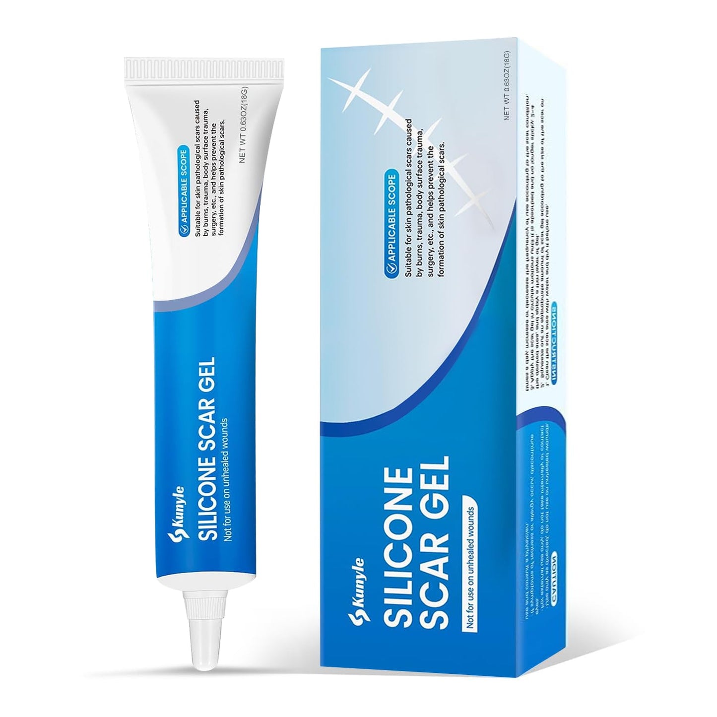 Kunyle 100% Silicone Scar Gel, Scar Cream, Advanced Scar Stick for Surgical Scars, Stretch Marks, Keloid Bump Removal, Old and New Scars 0.63oz (18g)