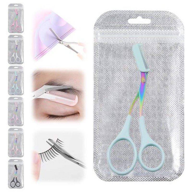 Eyebrow Trimmer Scissor, 2024 New Non-Slip Eyebrow Scissors with Comb, Eyebrow Trimmer for Women Men, Eye Brow Razors Eyebrow Cutter Eye Brow Shaper Trimming Scissors Makeup Tool (Blue)
