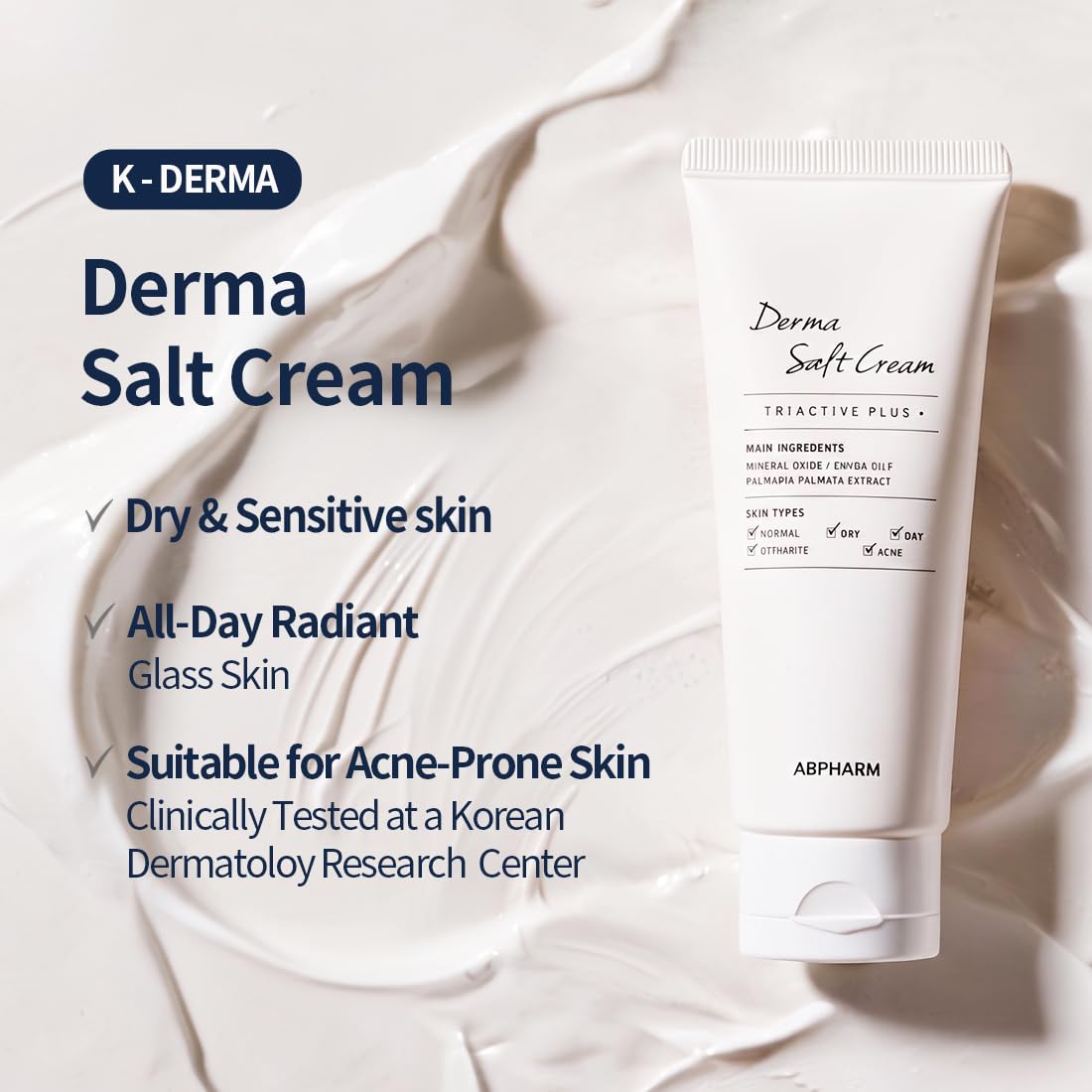 ABPHARM Derma Salt Cream, Long-lasting hydration for up to 150 hours, K - Derma Salt Cream, Clinically tested for sensitive skin, Vegan certified, free from 36 other harmful ingredients