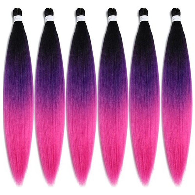 BALINGHAIR Pre-Stretched Braiding Hair Extensions Braids Hair 28 Inch Ombre Black to Purple to Rose Red(C11-6Packs)