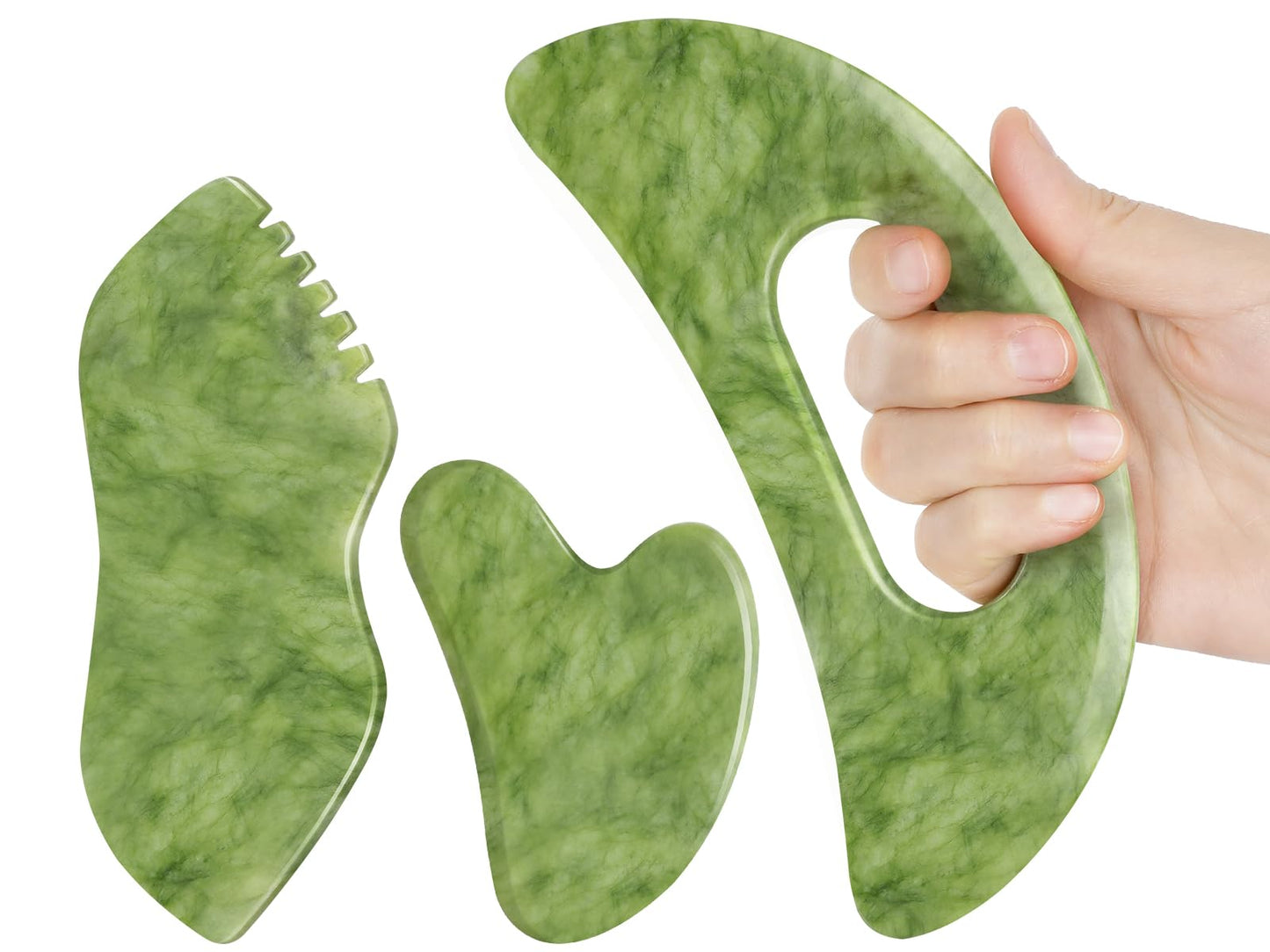3 PCS Jade Stone Gua Sha Set Face Massager, Body Gua Sha Tool, Jade Gua Sha Facial Tools, Large Guasha Tool For Body, Face, Anti Cellulite, Lymphatic Drainage, Muscle Scraper, Valentine's Day Gifts