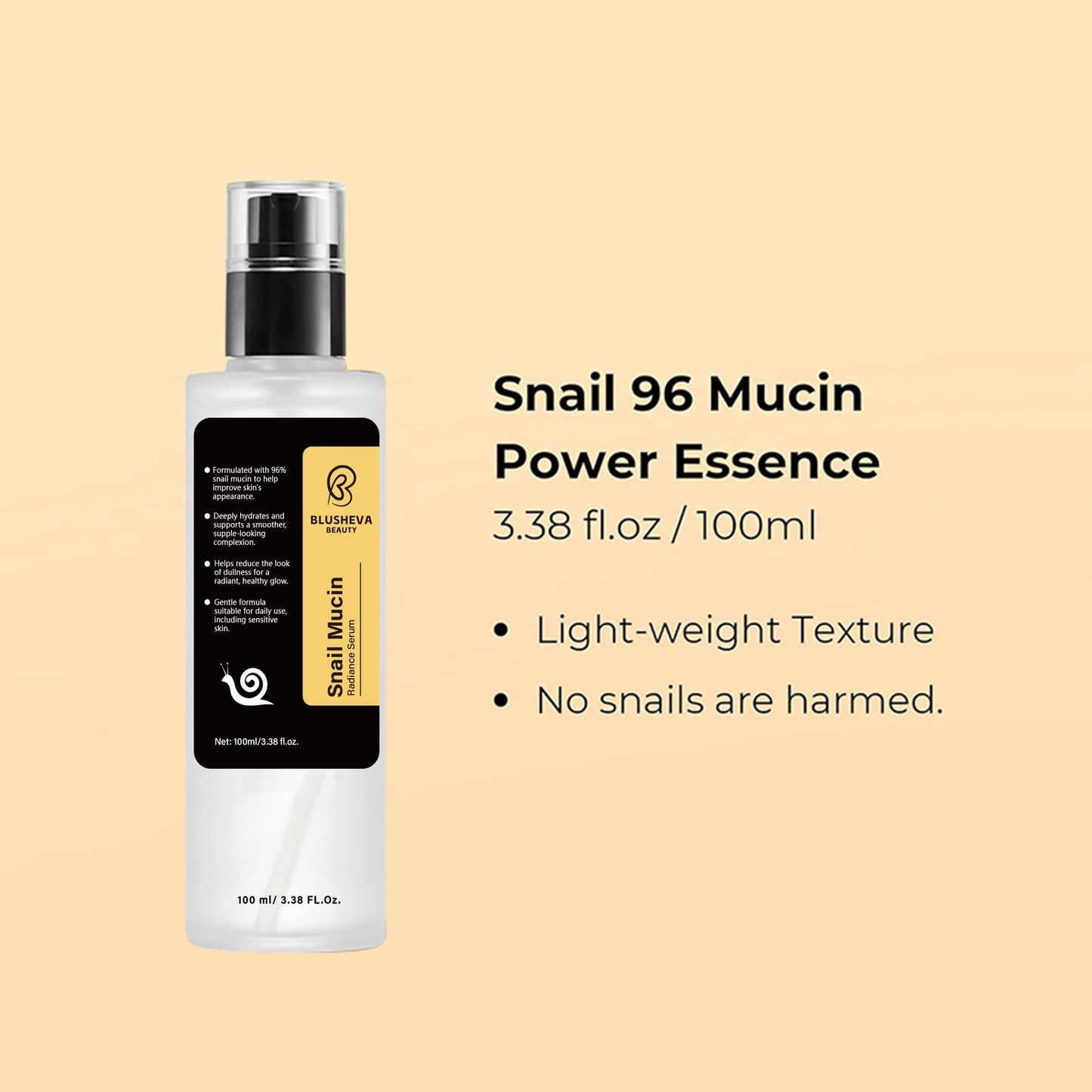 Blusheva Beauty Snail Mucin Radiance Serum 96% Snail Filtrate Hydrating & Anti-Aging Face Serum for Fine Lines, Dark Spots & Smooth Skin 100ml