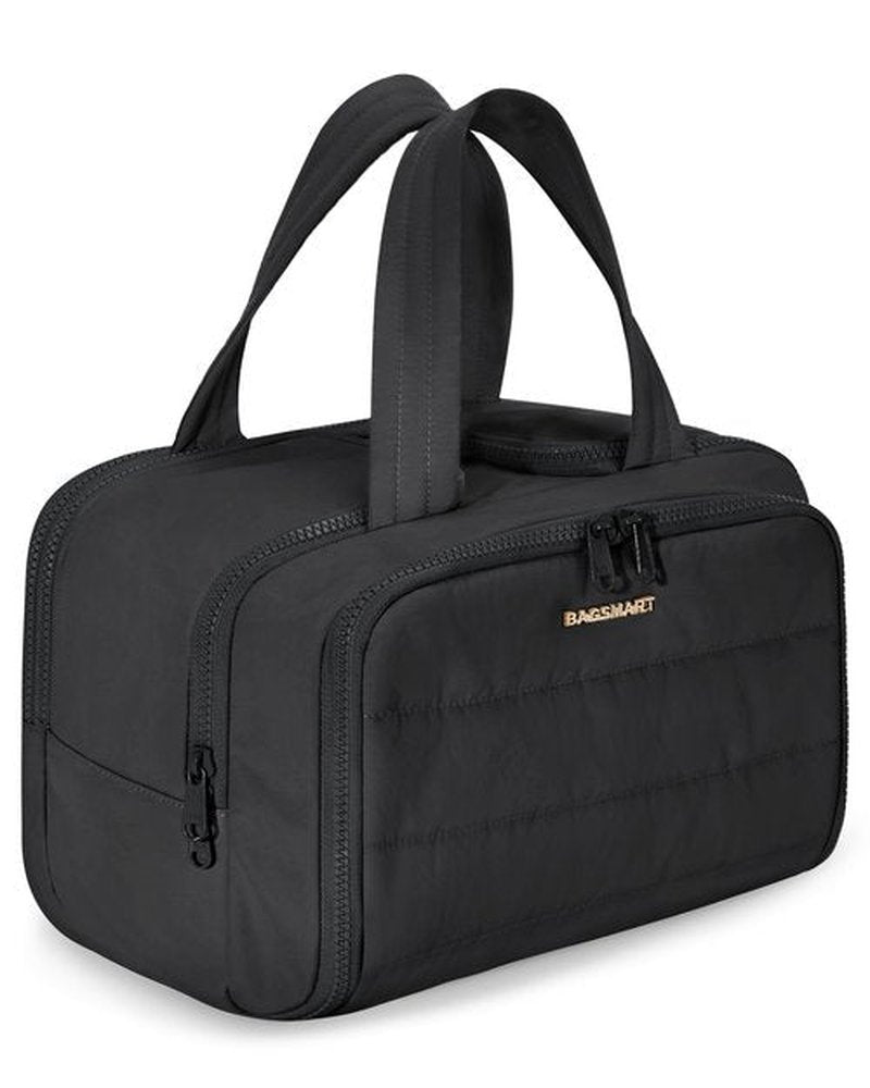 BAGSMART Travel Toiletry Bag, Lightweight Large Wide-open Travel Bag for Women, Puffy Cosmetic Makeup Bag Organizer with Handle for Accessories,Essentials, Toiletries, Black