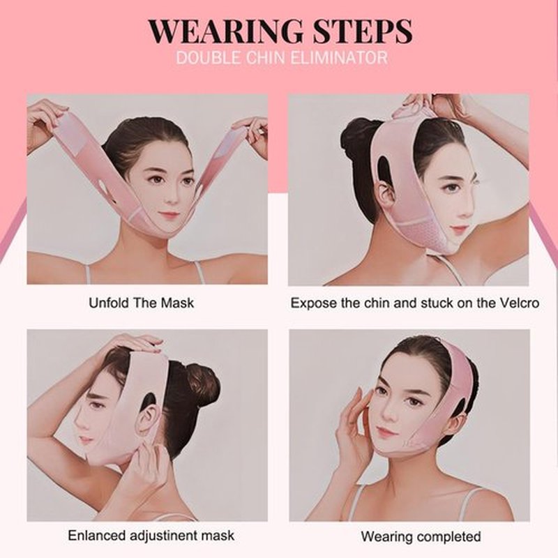 MASIKA Chin Strap for Sleeping,Adjustable Chin Strap,Jaw Strap,Jawline Shaper,V-Line Mask Chin Up Mask V Shaped Face Mask, Jaw Exerciser,Reusable chin strap,Pink。