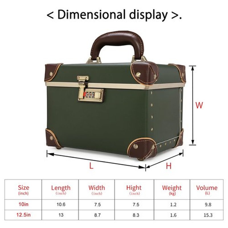 urecity Portable Retro Leather Makeup Train Case Cosmetic Organizer Case Leather Storage Box with Combination Lock (12.5", Green)