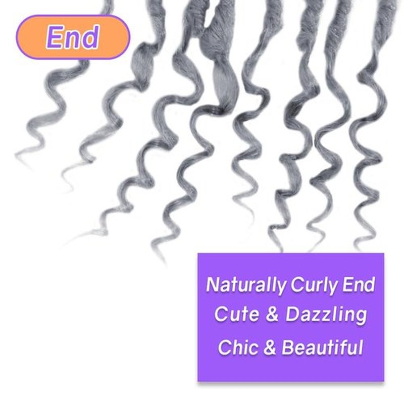 Crochet Butterfly Locs with Curly Ends 18 Inch, Boho Distressed Butterfly Locs Crochet Hair, Gray Bohemian Goddess Faux Butterfly Braids with Curly Ends (6 Packs, Gray)