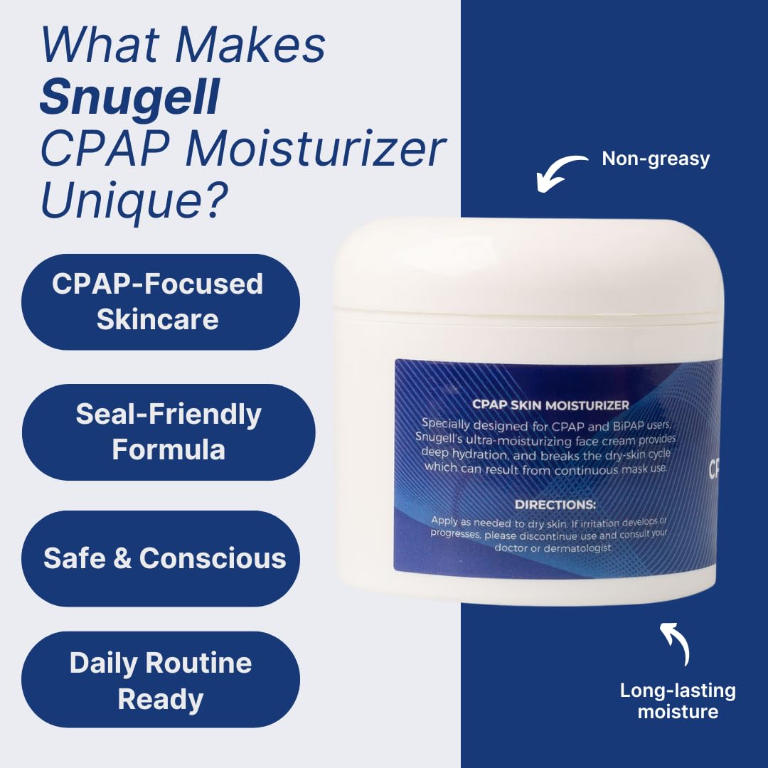 Snugell CPAP Skin Moisturizer Daily Face Cream – 4 Fl. Oz. Each – Aloe Vera, Vitamin A & E – Petroleum-Free Formula – Hydrates & Softens Skin (4 FL Oz Pack of 2)