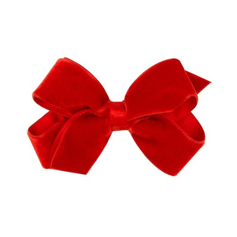 Wee Ones Girls' Classic Velvet Hair Bow on a WeeStay No-Slip Hair Clip, Satin Lining, For All Hair Types, Mini, Red