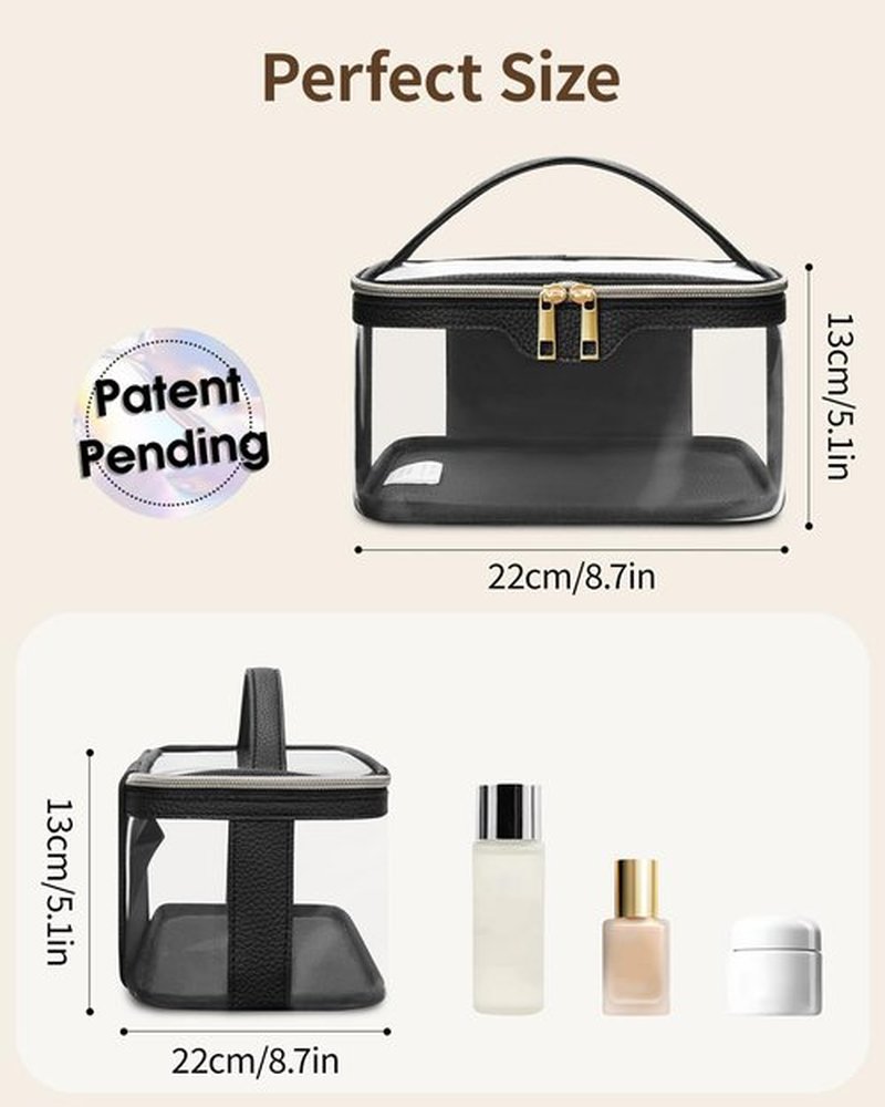 Wandering Nature Clear Makeup Bag,Transparent Makeup Case,Wide Opening Make up Bag, Travel Make Up Organizer Cosmetic Brush Bags for Women with Divider and Brush Compartment, Black(Patent Pending)