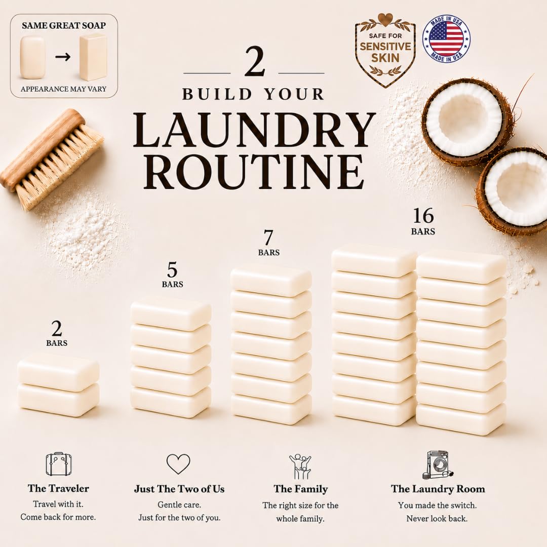 Kelebs Natural Laundry Soap Bar for Sensitive Skin with Organic Coconut - Delicate Laundry Stain Remover for Clothes, Underwear, Collar - Gentle Baby Laundry Soap | 2 Bars