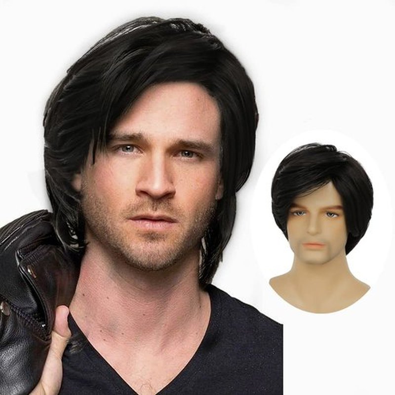 Swiking Men Black Layered Wigs for Male Guy Short Fluffy Natural Hair Soft Synthetic Cosplay Costume Party Full Wigs
