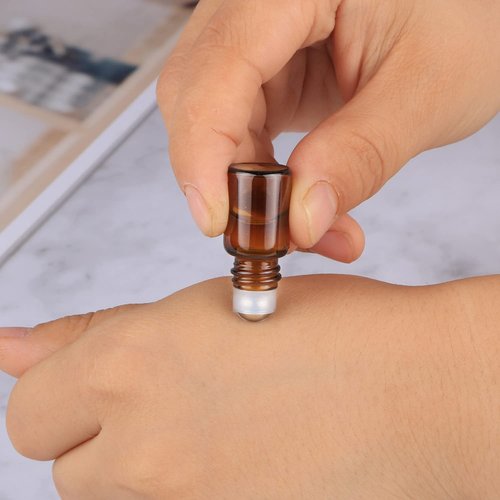 Wresty 25 Pcs Essential Oil Glass Roller Bottles Mini Tiny Refillable Empty Aromatherapy Perfume Liquid Amber Glass Roll On Bottles Vials Metal Rollerball Bottles Jar (2ml)