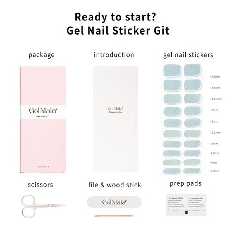 GelMala Gel Nail Stickers Blue with French line Glitter - Gel Nail Stickers Long Lasting, Easy to Apply & Remove -Gel Nail Strips for Nails Manicure Nail Wraps，Easy for begginners (Aqua de Vida)