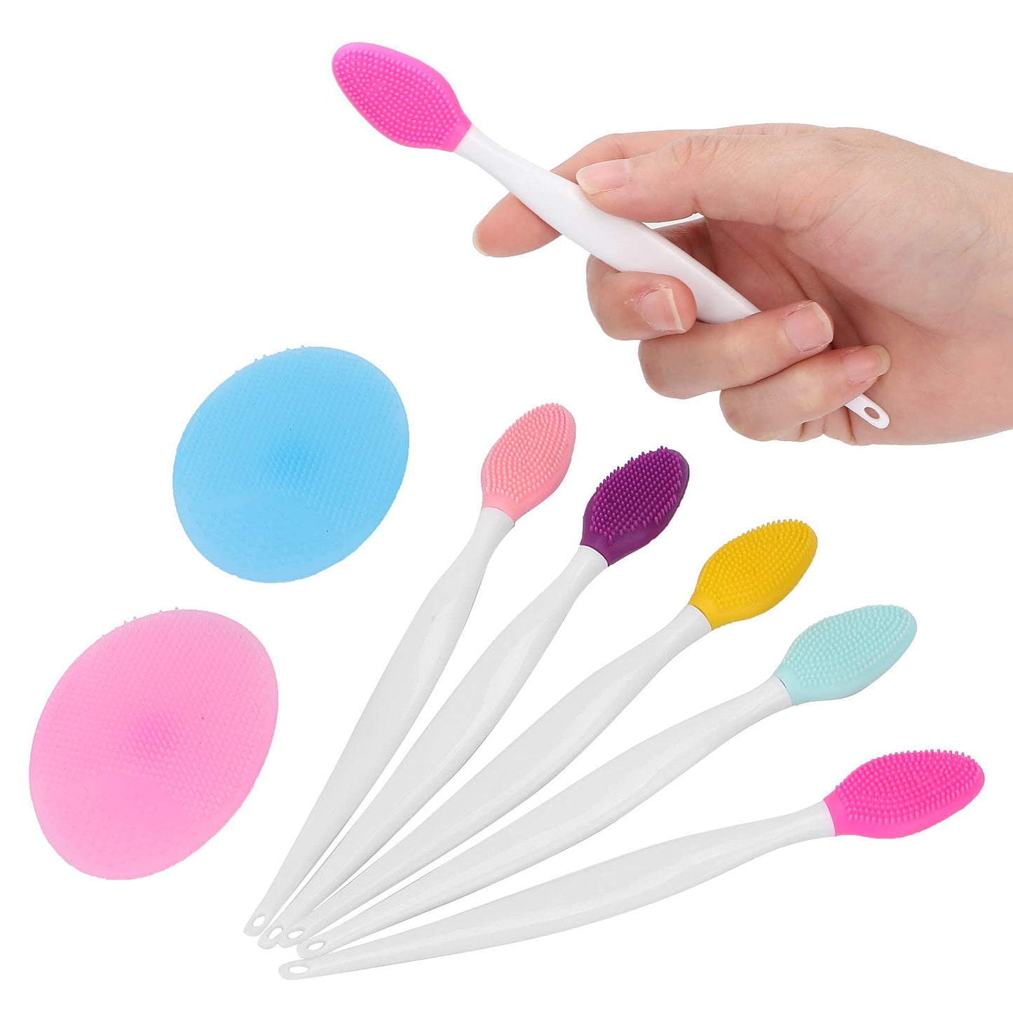 Silicone Facial Cleansing Brush Set, Deep Pore Face Scrubber for Blackhead Removal & Oil Control, Portable Exfoliating Silicone Face Brush Kit with 5 Nose Brushes and 2 Facial Brushes