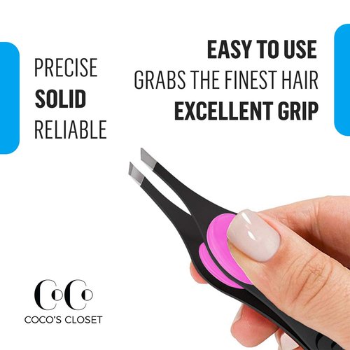 Slanted Professional Tweezers for Eyebrows & Plucking – Precision Tweezers for Women Facial Hair Removal, Ingrown Hairs, Men Grooming Kit – Sharp Tweezer has Silicone Grip by CoCo’s Closet, Blue