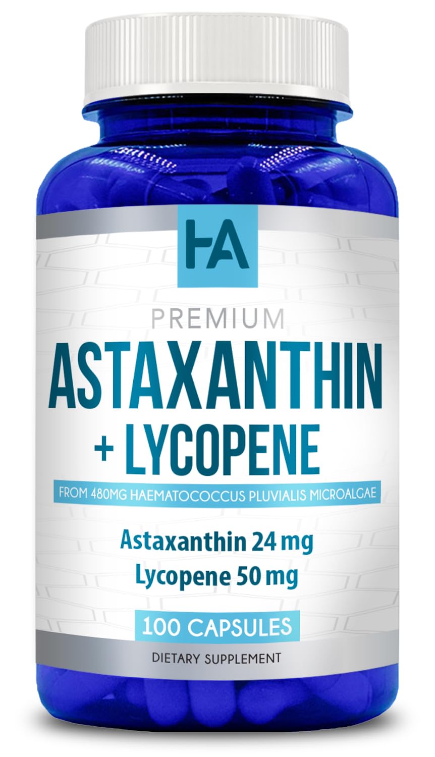 Astaxanthin and Lycopene Supplement | Lycopene 50mg Plus Astaxanthin 24mg Carotenoids Supplement for Tanning Skin Care Vision & Heart Health Support | Vegan & Non-GMO (100 Veggie Capsules)