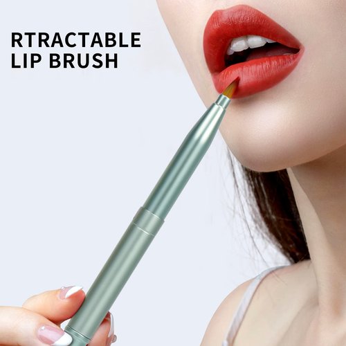 Unaone [2 Pack] Lip Brush for Lipstick, Retractable Lip Brushes, Dual-ended Makeup Brush for Lipstick Lip Gloss, Include Lid Silver and Green