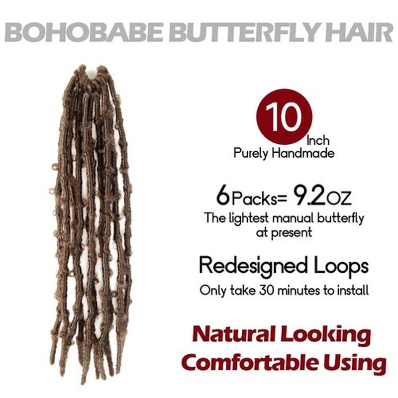 BOHOBABE Butterfly Crochet Locs 10 Inch 6 Packs Pre Looped Crochet Butterfly Locs 10 In Short Distressed Butterfly Locs Crochet Hair (10 Inch, 27#)