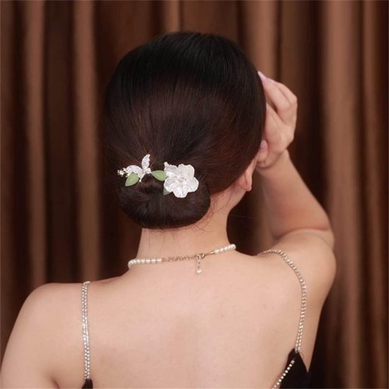 Ins Style Elegant Lazy Hair Curler, French Twist Hair Bun Maker, Lazy Flower Hairpin,Rhinestone Hand-Embroidered Flower Hair Accessory (Peach Blossom)