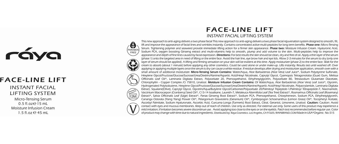 Raya Face-Line Lift (515) | 2 Piece Instant Anti-Aging and Facial Lifting Treatment Kit | Helps Reduce Fine Lines and Wrinkles | Smooths, Fills, and Lifts