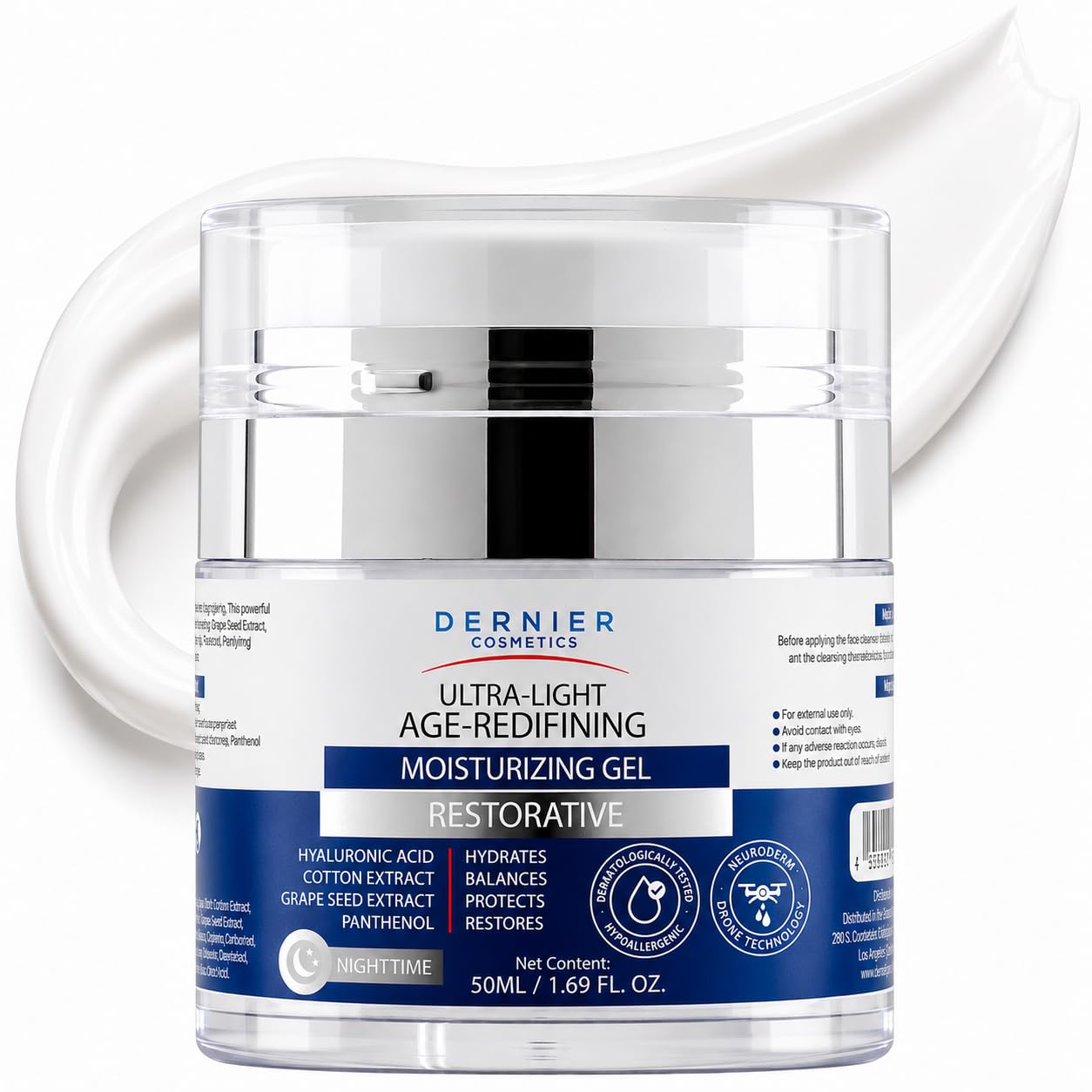 Dernier Overnight Face Gel, Hyaluronic Acid & Panthenol, Skin Repair