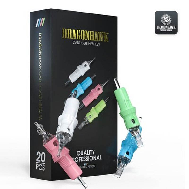 Dragonhawk Tattoo Cartridges Needles for Studio Artists, Disposable Standard Tattoo Needles Kit by Dragonhawklabs, 50Pcs Mixed Sizes 1207RM, 1209RM, 1211RM, 1213RM, 1215RM (#12 Curved Magnum)