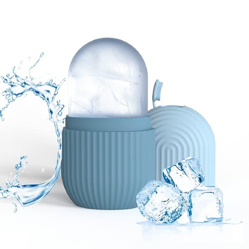 Joyeee Ice Face Roller, Reusable Silicone Mold Face Massage Eye Facial Beauty Skin Care Tools Apply Ice for Shrink Pores Anti Wrinkle Reduce Puffiness Improve Skin Elasticity, Striped, Light Blue