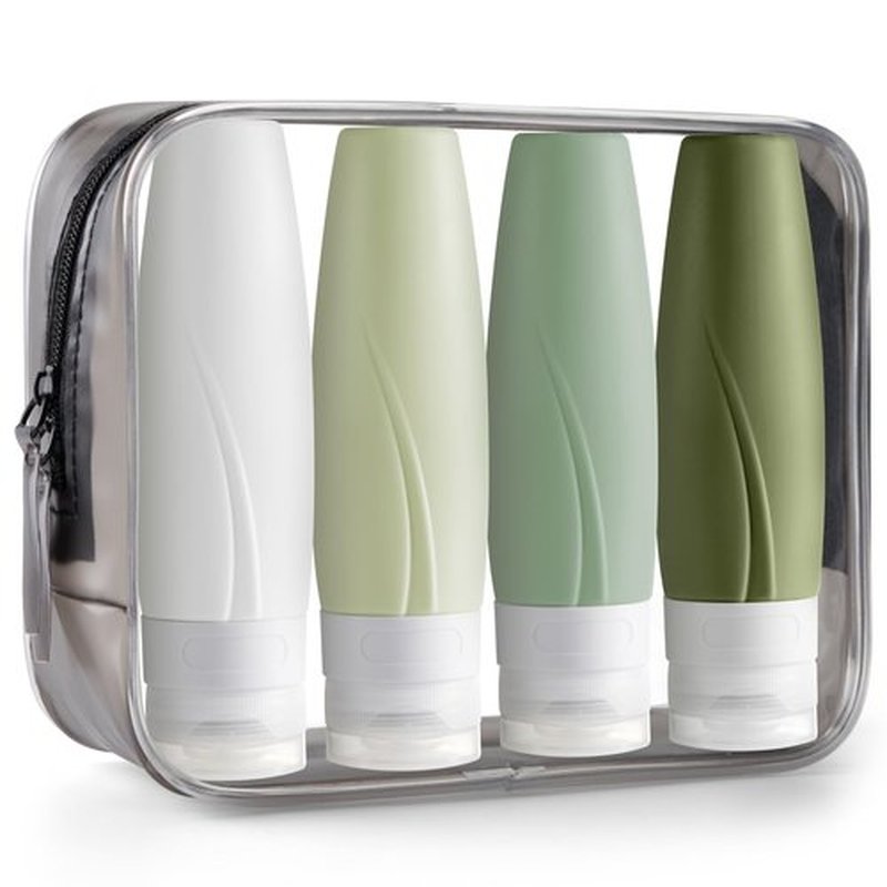 INSFIT Portable Travel Bottles TSA Approved, 3oz Leak Proof BPA Free Silicone Cosmetic Travel Size Toiletry Containers, Squeezable Silicone Tubes, Refillable Bottles for Shampoo 4 Pack Green