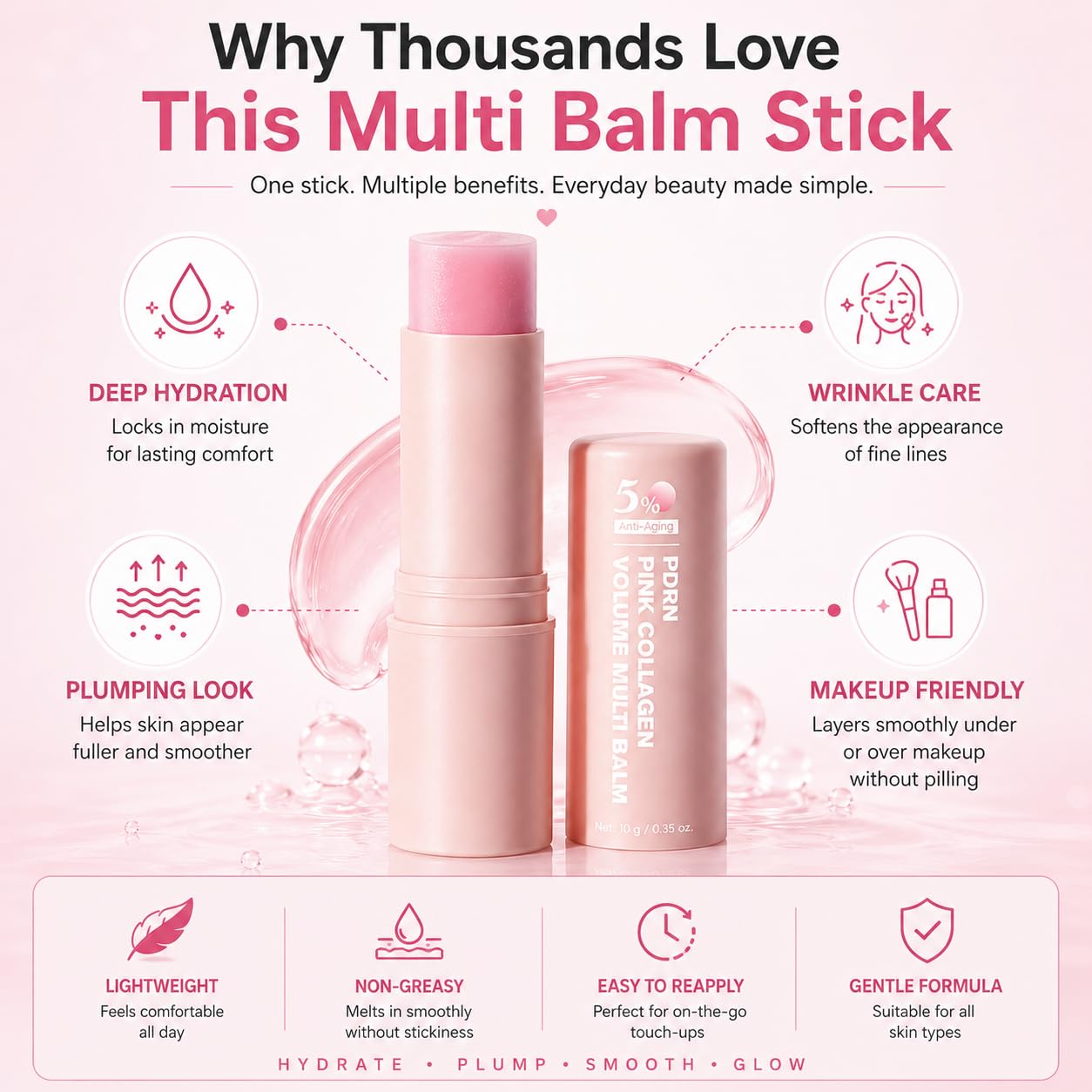 PDRN Pink Collagen Volume Multi Balm Stick, 0.35 oz