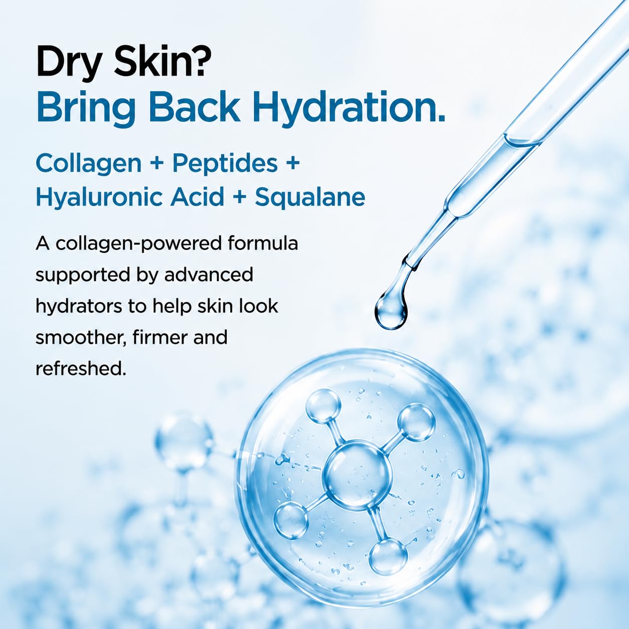 Global Beauty Care Smooth & Lift Collagen Facial Serum Hydrating Face Serum to Support Firm-Looking Skin with Peptides, Hyaluronic Acid & Squalane, Fast-Absorbing Hydrating Formula, 1 fl oz (2-Pack)