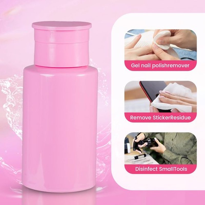 YAMYONE 2 Pack Pink Push Down Pump Dispenser - Nail Polish Remover Pump Empty Refillable Bottle Containers for Makeup Remover Micellar Water Facial Toner, 200ml 6.7oz