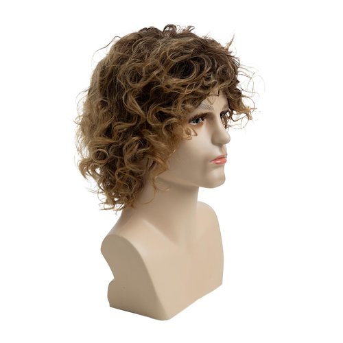 Sallcks Men's Short Curly Blonde Hair Wigs Heat Resistant Synthetic Wig with Dark Root for Daily Party Cosplay