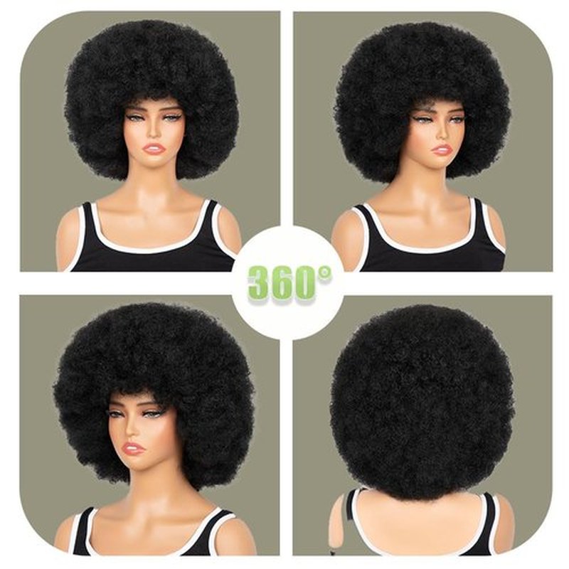 FYIMUYI Afro Wig - Soft 70s Afro Wig For Black Women Short Curly Afro Kinky Wig Large Bouncy And Soft Natural Looking Synthetic Wigs For Daily And Party Halloween Costume Use (Black